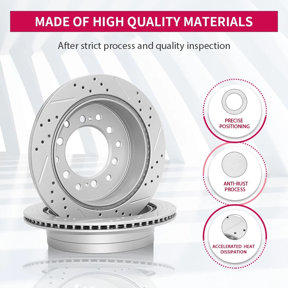 Front Rear Drilled Brake Rotors Ceramic Brake Pads for 2015 - 2020 Ford Mustang - Image 2 of 4