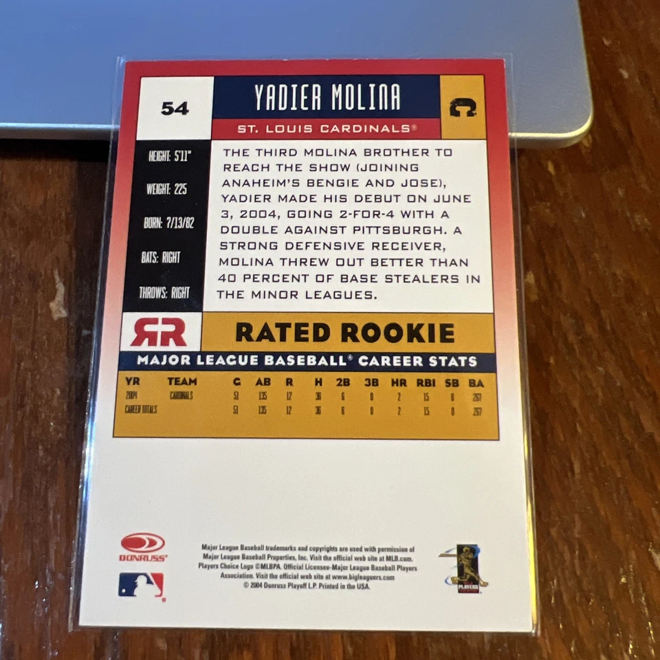Yadier Molina 2005 Donruss Rated Rookie #54 Cardinals Future HOF QUASE PERFEITO-PERFEITO - Imagem 4 de 4