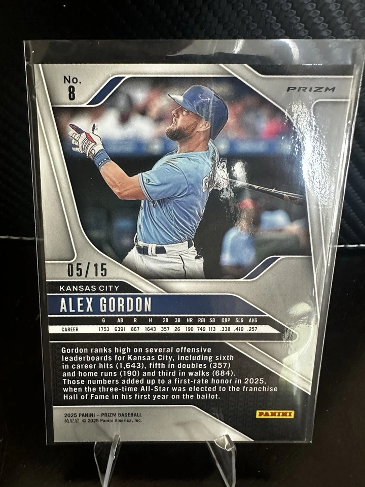 Alex Gordon KC Royals Legend 👑 2025 Panini Prizm Blue Shimmer/15 (raro) Foto 2 de 2
