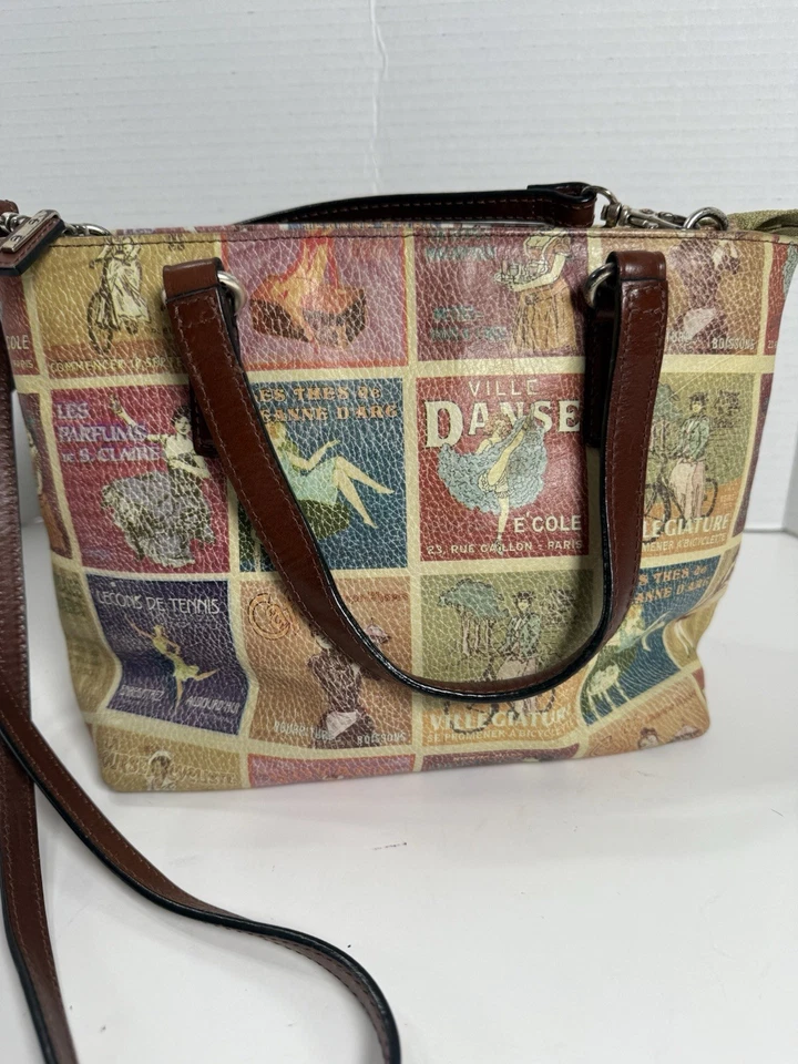 Bolsa tote satchel couro fóssil vintage estampa pin up couro/marrom - Imagem 2 de 4