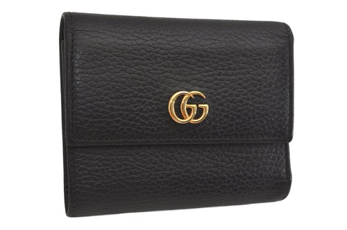 Authentic GUCCI GG Marmont Trifold Wallet Purse Leather 546584 Black 8849M