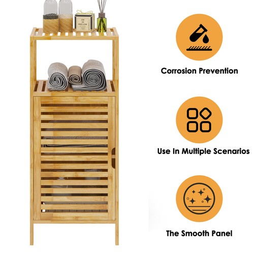 Bamboo Bathroom Storage Cabinet, Freestanding Floor Cabinet with 2-Tier Shelf... - Picture 4 of 12