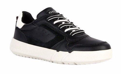 GEOX Hyroo Boys Black Leather Low Top Sneakers - Picture 1 of 7