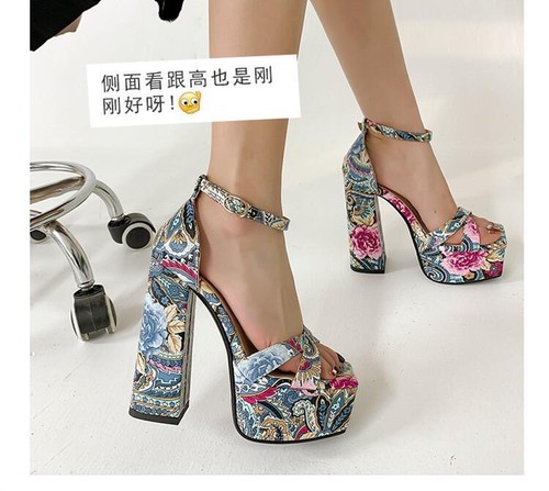 Sandalias para mujer de tacón alto verano moda bloqueo de color peep toe hebilla sandalias - Imagen 10 de 24