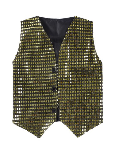 Kids Sequins Jacket Vest Shirt Waistcoat Dance Performance Christmas Costume - Picture 43 of 51