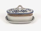 Ceramic Butter Dish With Lid Country Themed 2 Pc Set Flowered Lid Used Tiny Pits