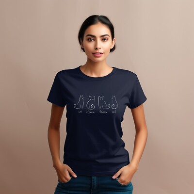 Vier Katzen Unisex T-Shirt Geschenk für Katzenliebhaber Outfit Tee Un Deux Trois Cat Shirt