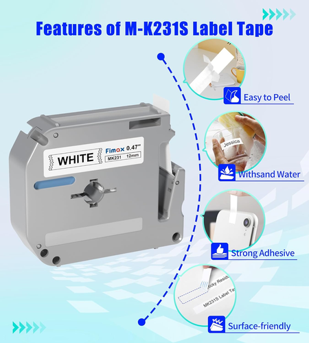 M-K231 Replacement for Brother M Tape 12Mm 0.47'' White, M-K231S Mk231S M231 Lab - Picture 4 of 12