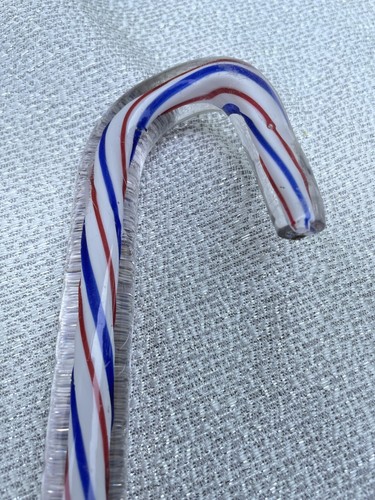 Vintage Hand Blown Candy Cane Red White & Blue Ribbon Art Glass Latticino - Picture 2 of 11