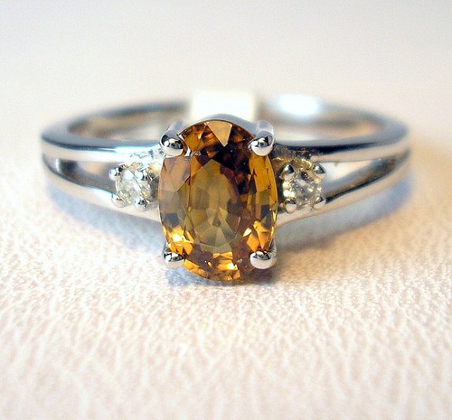 1,29 ct ovaler natürlicher goldener Zirkon & Diamanten 10 K Weißgold Ring war 775 $ Video - Bild 1 von 12