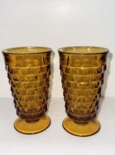 (2) COLONY Whitehall Cubed Harvest Gold Amber 6" Flared Iced Tea Glass Tumblers