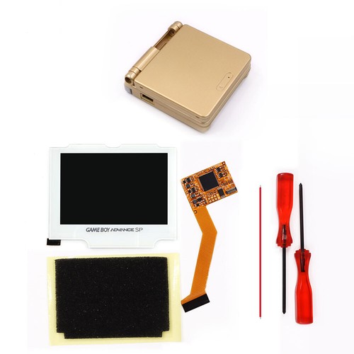 Kit de pantalla de retroiluminación LCD IPS V2 carcasa precortada lente blanca para Game Boy Advance SP - Imagen 33 de 46