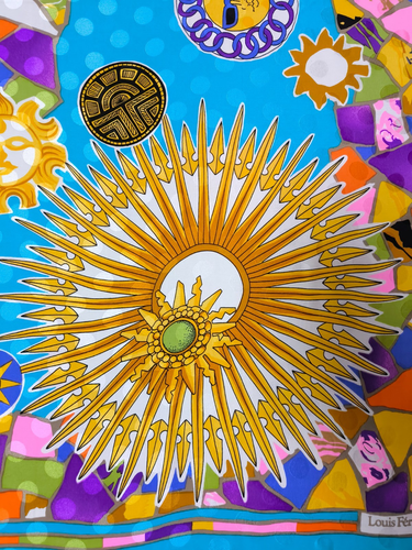 LOUIS FERAUD Blue multicolor XL silk scarf sunshine baroque print 52" RARE - Bild 6 von 17