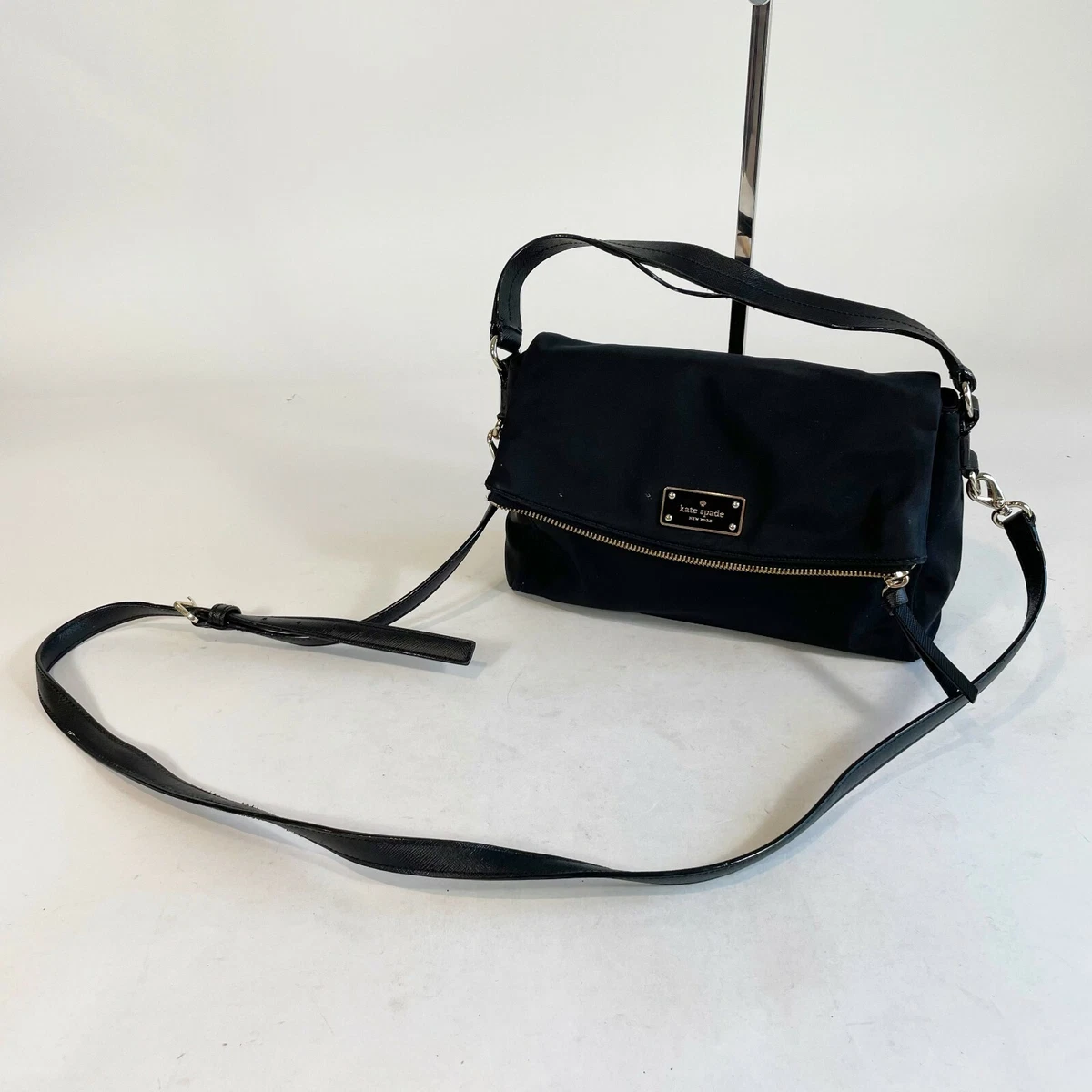 S black nylon crossbody bag with flap