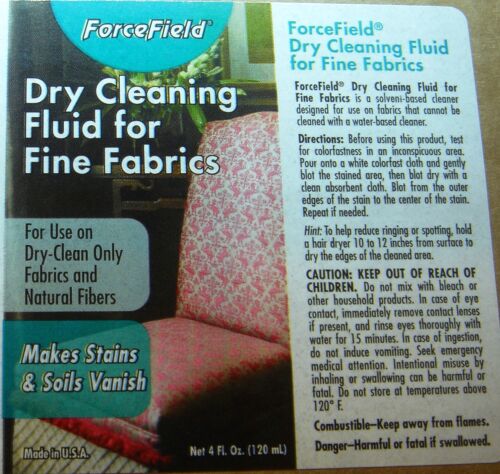 LIQUIDO DETERGENTE A SECCO FORCEFIELD per TESSUTI E TAPPEZZERIA PREGIATI 4 once, spedizione gratuita! - Foto 2 di 8