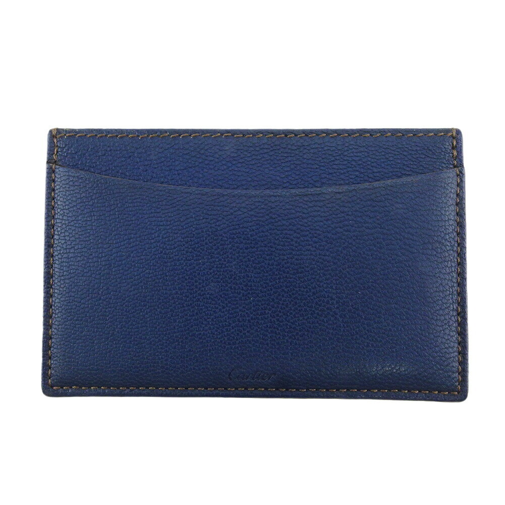 CARTIER Card Case Logo Beige Leather Authentic USED T20280