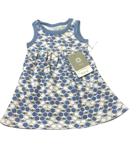 Sapling Cornflower Blue Bees Dress Sleeveless Organic Cotton Girls Size 3-6M NWT - Picture 2 of 7