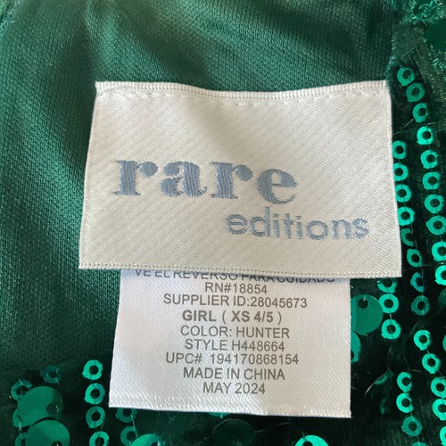 Rare Editions Sleeveless Dress Girls Size XS 4/5 Green Sequins Lined Zip Stretch - Picture 8 of 17
