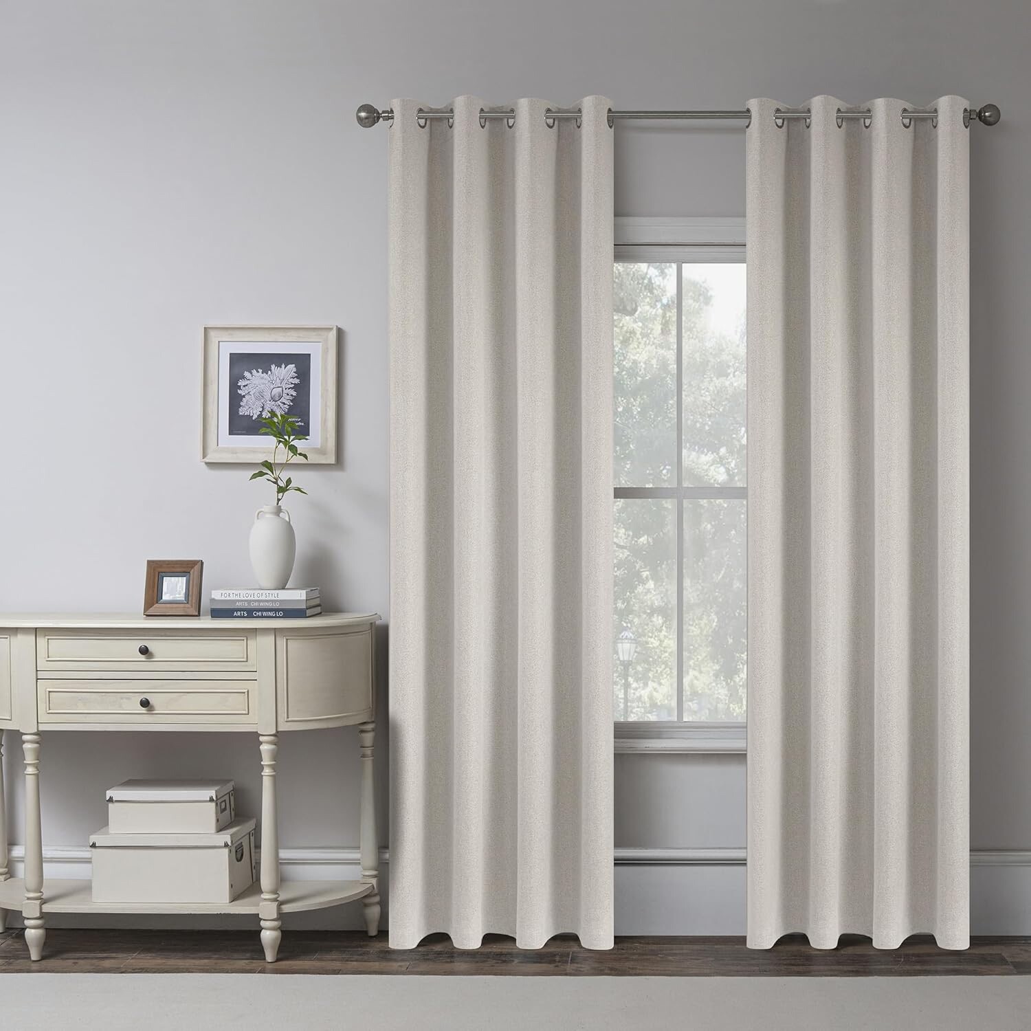 KEQIAOSUOCAI Cortinas Completamente 100% Lino Blackout Texturizado Ojal (Uva...