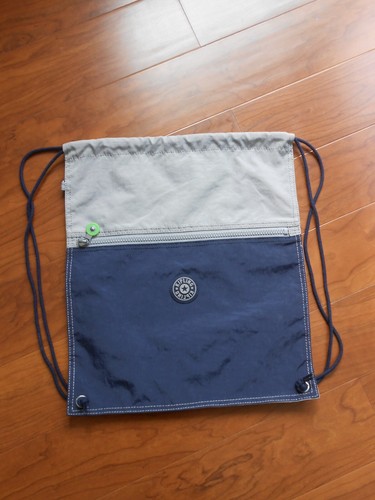 Kipling Blue/ Gray Drawstring Backpack Bag 17.5" x15" - Picture 5 of 7