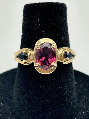 14K Yellow Gold Rubelite Tourmaline & Sapphire Ring Size 5 3/4