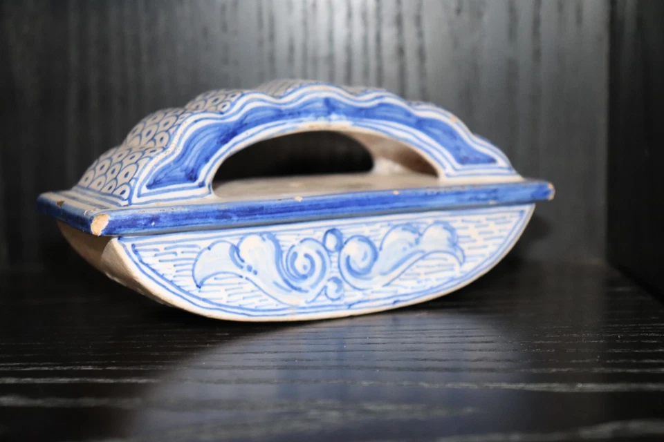 Secador de tinta antiguo de porcelana pintado azul 7" Foto 2 de 4