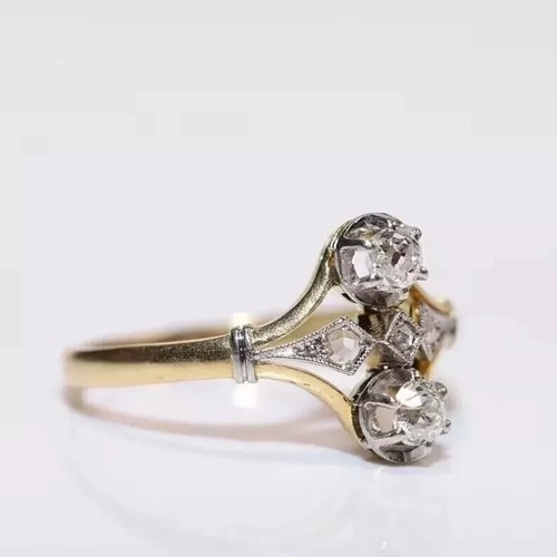 Art Deco Round Cut Lab Created Diamond Engagement 14K Yellow Gold Plated Ring - Picture 4 of 6