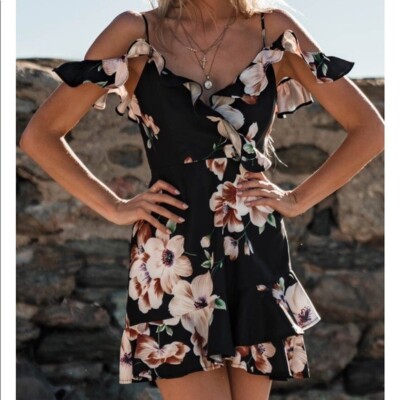 off the shoulder black floral dress Eivissa Floral Off Dress Black