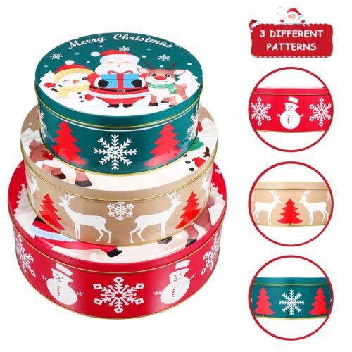 3PCS Round Christmas Cookie Tins with Lids for Giving Christmas Holiday Print... - Picture 9 of 9