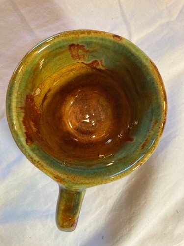 Hers mug cup Hot Springs Pottery Ark vintage brown green earthtone drip Dryden ? - Bild 7 von 8