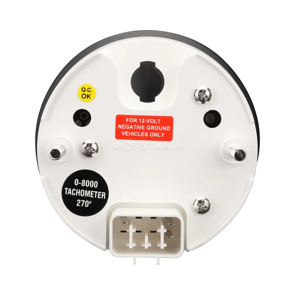 VD 85mm 3-3/8" Electrical Tachometer 8000 RPM White LED Gasoline Black Bezel - Image 3 of 4