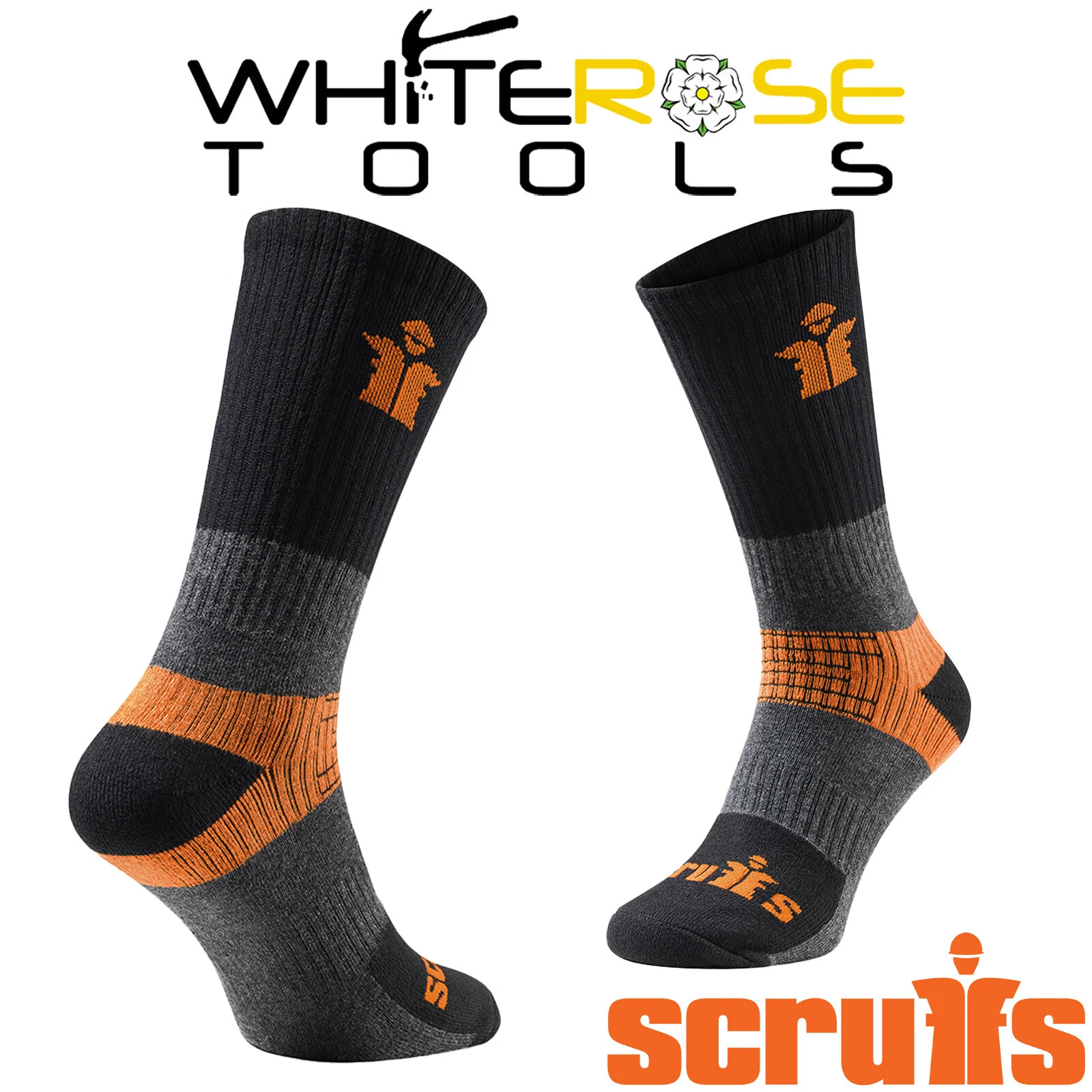 Scruffs Trade Work Socks Black 3 Pack Cushioned Sole Reinforced Heel Toe