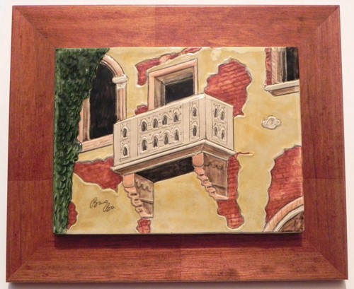 BRUNO BOVI QUADRO FORMELLE CERAMICA VERONA BALCONE DI GIULIETTA COLORI SU LEGNO - Foto 7 di 12