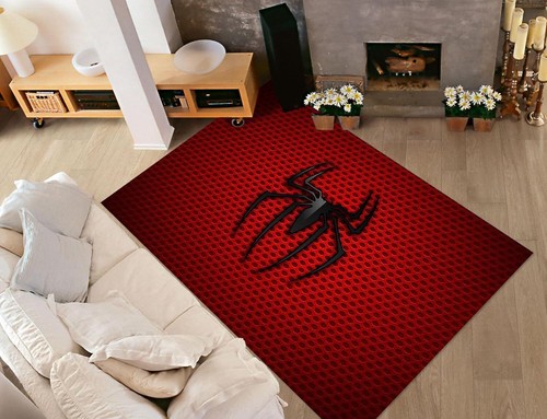 3D Digital Print Spider Web Rug Red White Eyes | Kids Room Bedroom Playroom