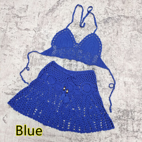 2-teiliges Set handhäkelt Tank Bikini Boho-Stil elastischer Bund Strandrock - Bild 8 von 14
