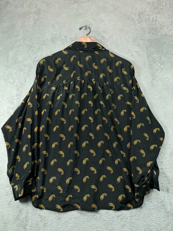 VTG Josephine Satin Button Up Shirt Top Womens Large Black Paisley Long Sleeve - Image 4 of 4