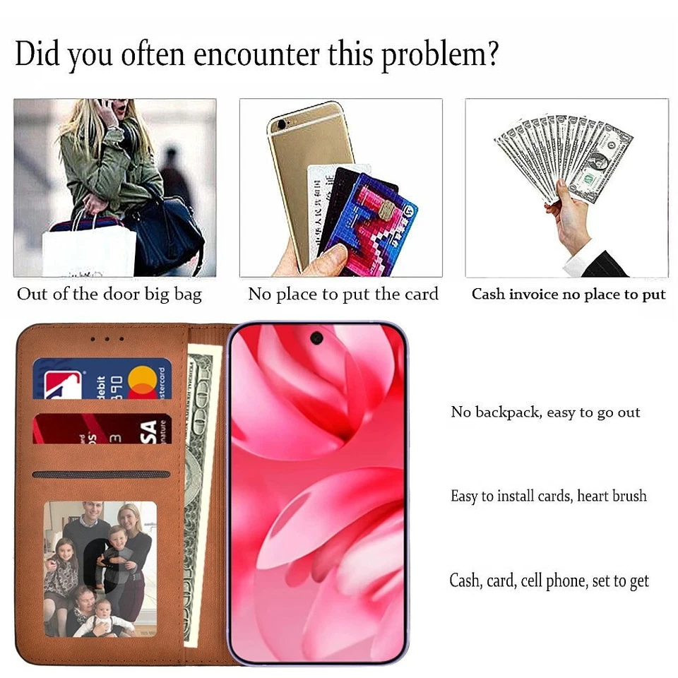 PU Leather Stand Wallet Cover Case For Google Pixel 6/6A/7/7A/8/8 Pro/9/9 Pro/9A - Image 4 of 4