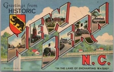 1940s "NEW BERN N.C." Large Letter Postcard "In the Land of Enchanting Waters"