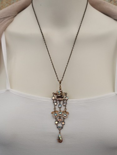 Michal Negrin Necklace Pastel Romantic Victorian Revival AB Crystals Enamel VTG - Picture 2 of 17