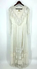 1970s Gunne Sax Bridal Dress Lace Detailed 28" Sheer Sleeves Hippy Prairie Maxi