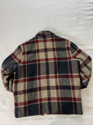 Woolrich Mens Wool Fleece Lined Jacket Tan Red Blue Plaid Size Large Vintage - Picture 10 of 13