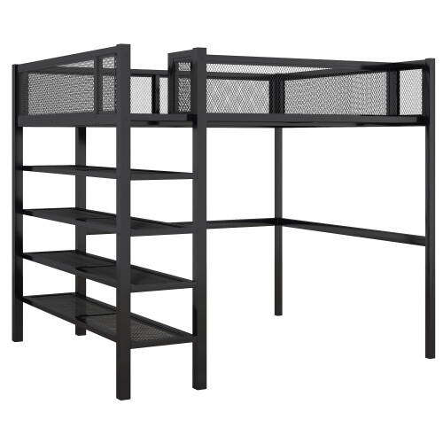 Metal Loft Bed with Storage Shelves Twin Full Size Platform Bed Frame for School - Picture 41 of 67