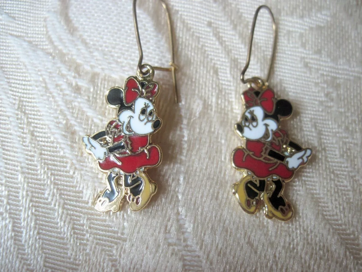 Disney Earrings Minnie Mouse Hands Clasped Pose Red Skirt Bow