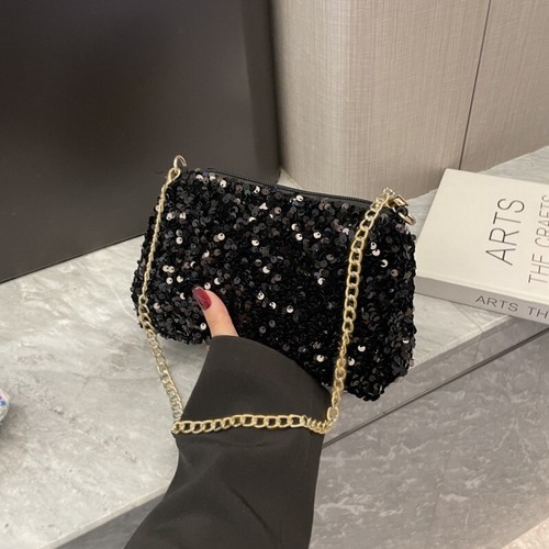 Sequins Small Bag New Shoulder Satchel Temperament Simple Chain Small Square Bag - Picture 13 of 22