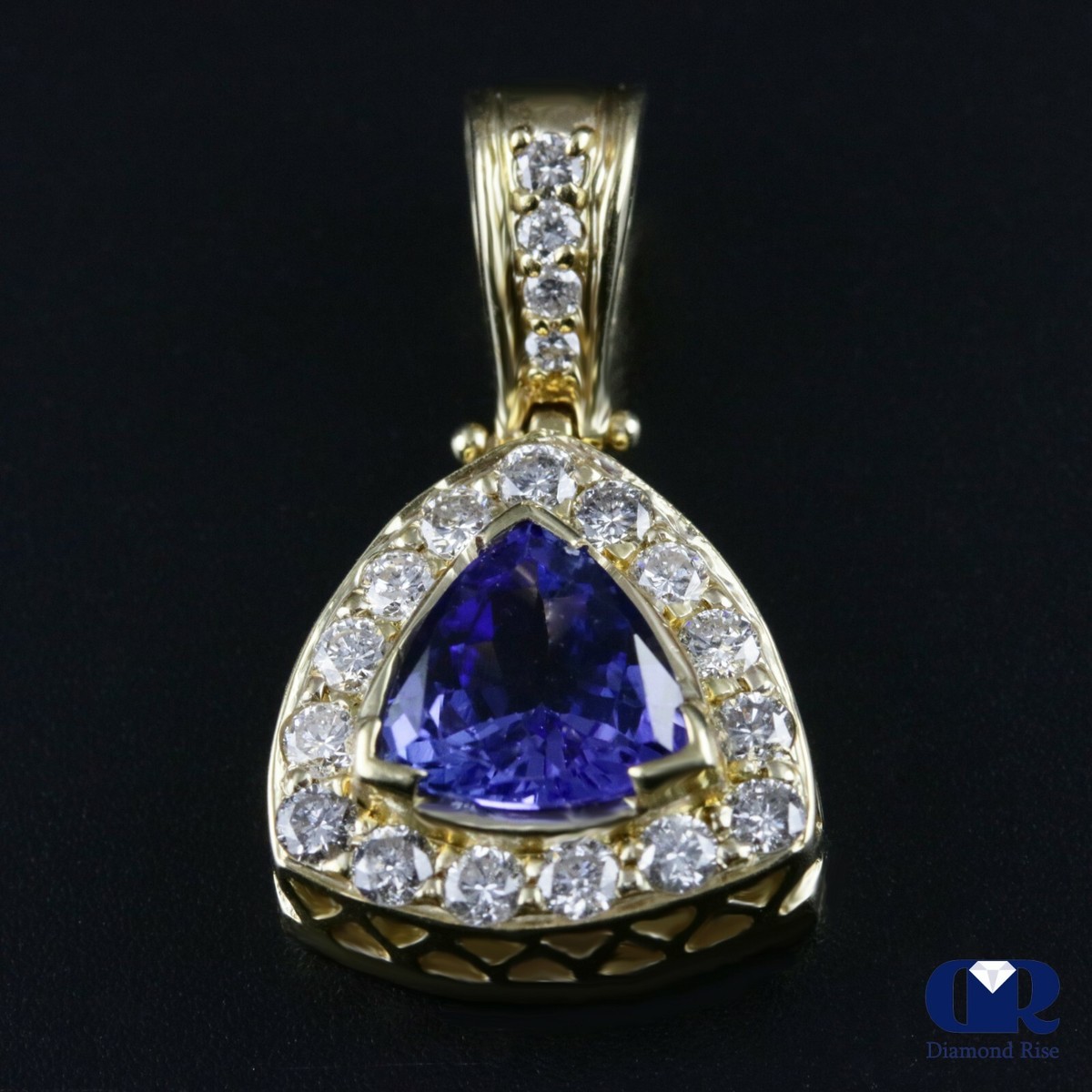 Natural Ct Trillion Tanzanite Diamond Pendant Necklace 14K