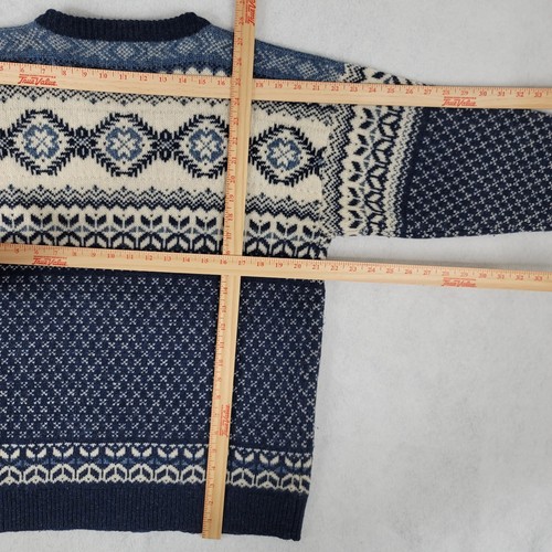 Woolrich Sweater Womens Medium Blue White Knit Nordic Argyle Clasp Pewter Wool - Picture 19 of 19