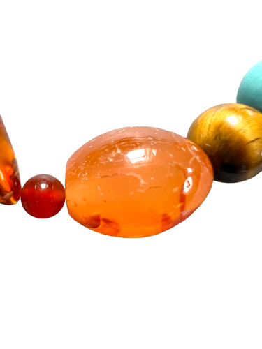 Carnelian Tiger's Eye Faux Turquoise Sterling Silver Beaded Stretch Bracelet - Picture 2 of 8