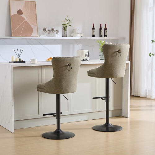 Swivel Barstools PU Upholstered Bar Stools 25-33" Height Bar Chairs Olive Green - Picture 11 of 12