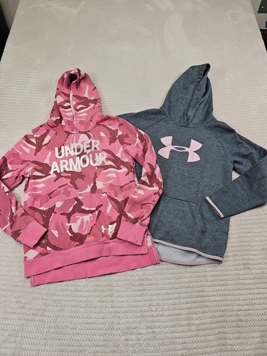 Under Armour Sweatshirts Girls Youth Large Gray & Pink Camo Hooded Pullover - Picture 1 of 10