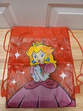 Super Mario Bros Princess Peach Cinch Bag Red Drawstring Bag Tote Backpack 